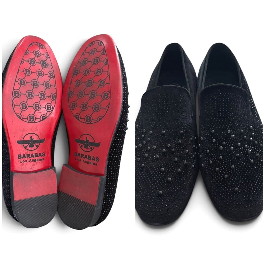 Barabas Loafers Mens 11 Black Rhinestone Studded Red Bottom 5SH14 Slip On